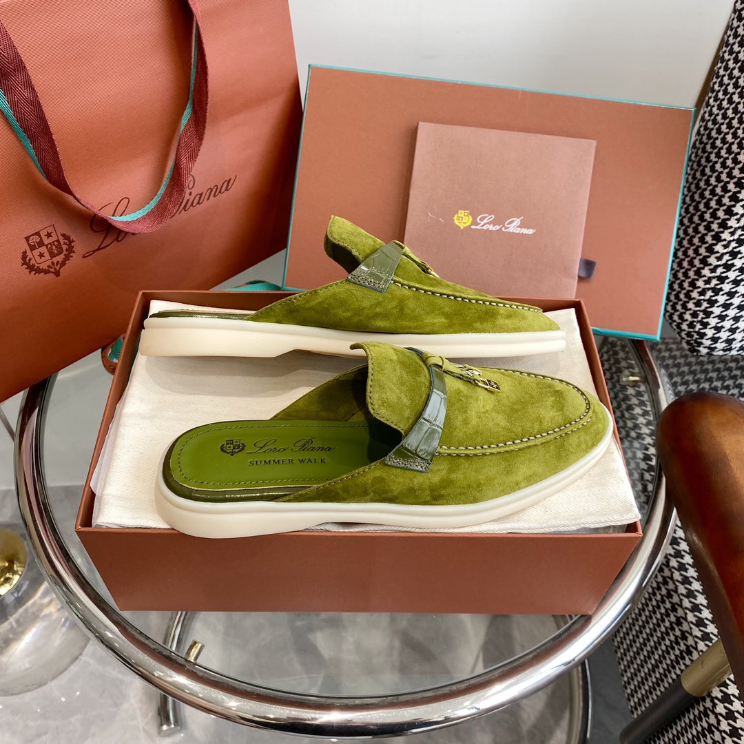 LP CHARMS WALK BABOUCHE LOAFERS CHARTREUSE SUEDE