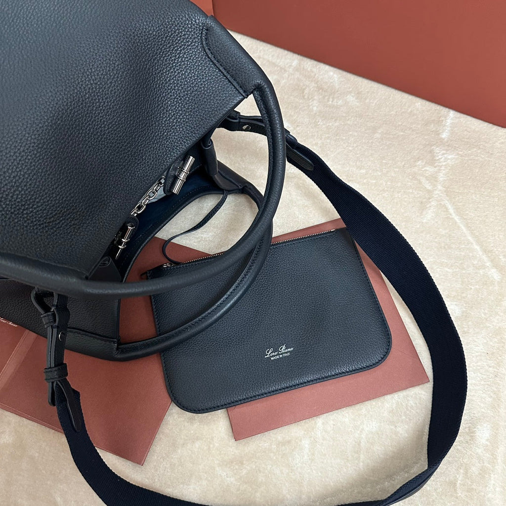 LARGE 36 BALE BAG IN DARK BLUE GRAINED CALFSKIN