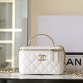CHANEL 25S VANITY BAG 17 CM IN WHITE LAMBSKIN WITH PEARL STRAP