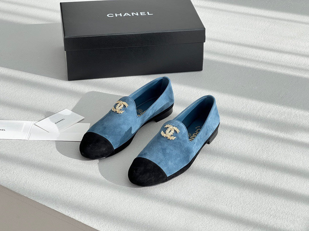 LOAFERS IN CERULEAN BLUE MIX BLACK SUEDE