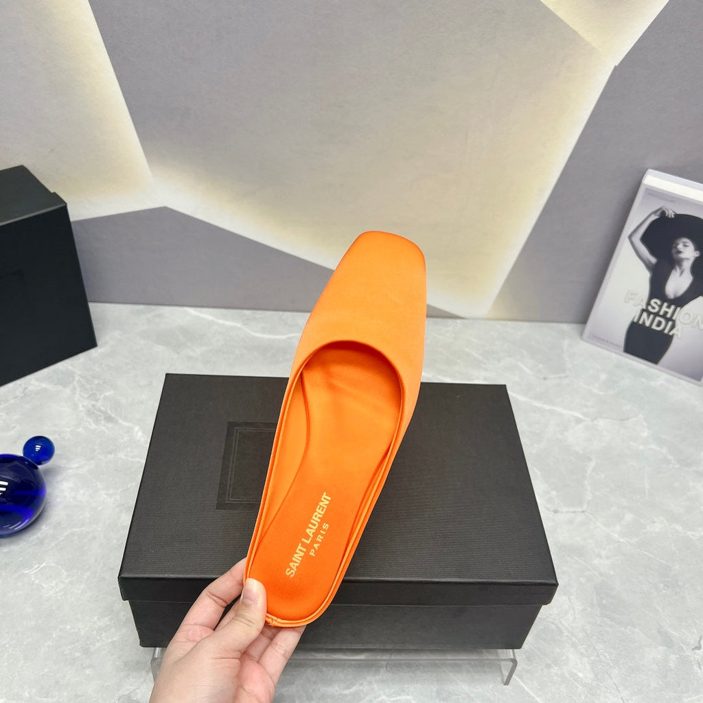 SL SQUARE TOE FLAT MULES TIGER SATIN