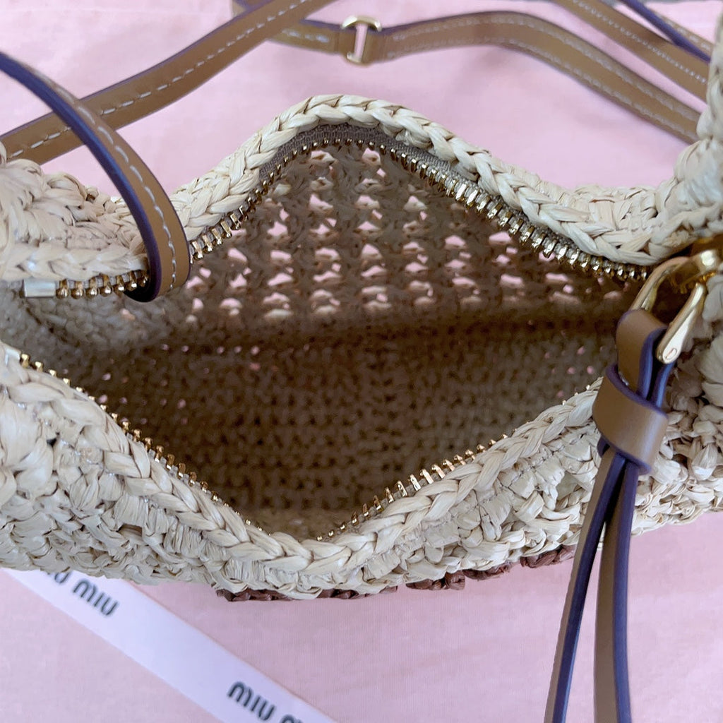 WANDER HOBO BAG 20 IN BEIGE MIX BROWN WOVEN RAFFIA