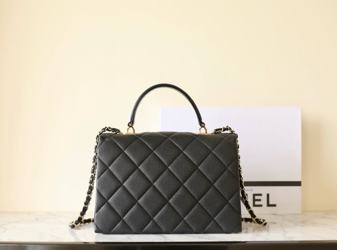 CHANEL 25S FLAP BAG 25 CM IN BLACK LAMBSKIN WITH GOLD HARDWARE