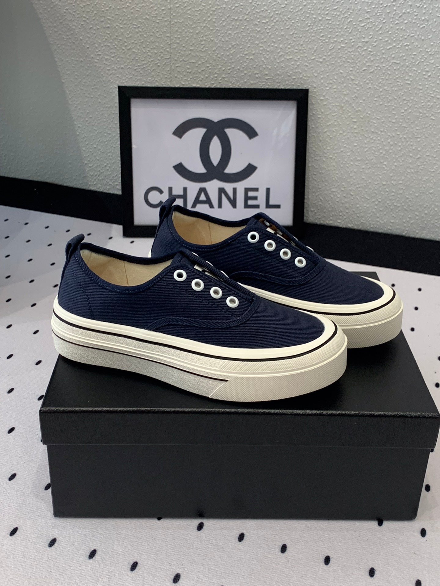 LACELESS SNEAKERS PLATFORM IN DENIM BLUE CANVAS