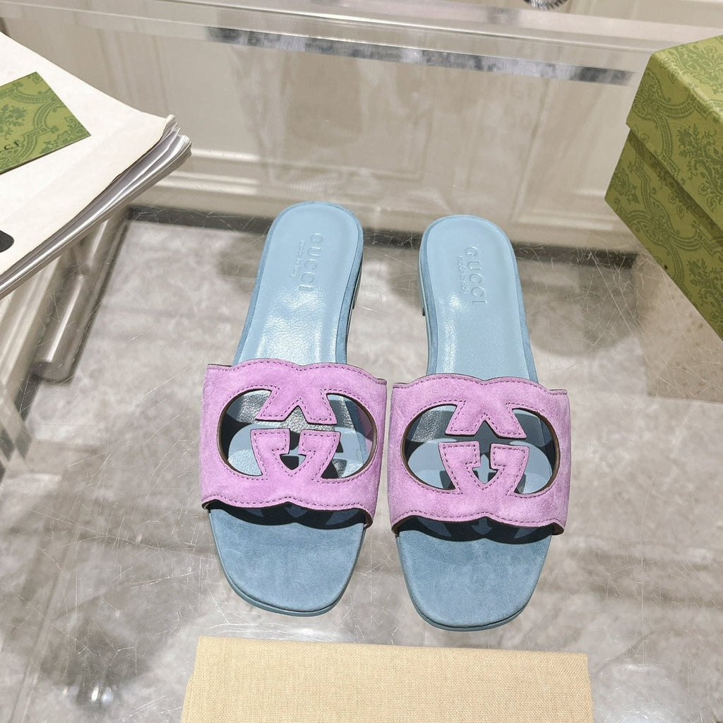 GG  Interlocking double G hollow slippers Orchid Purple Blue
