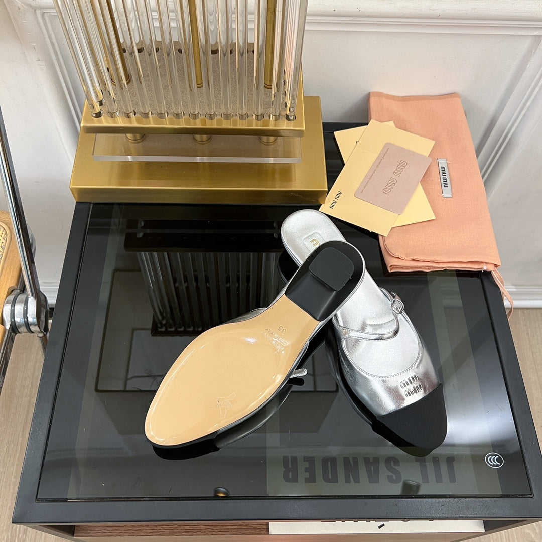 Cap Toe Mules Silver Sheepskin