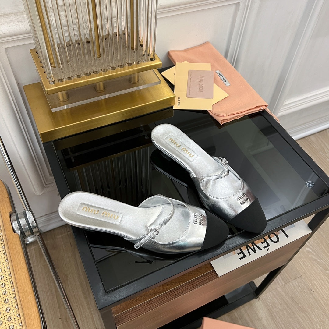 Cap Toe Mules Silver Sheepskin