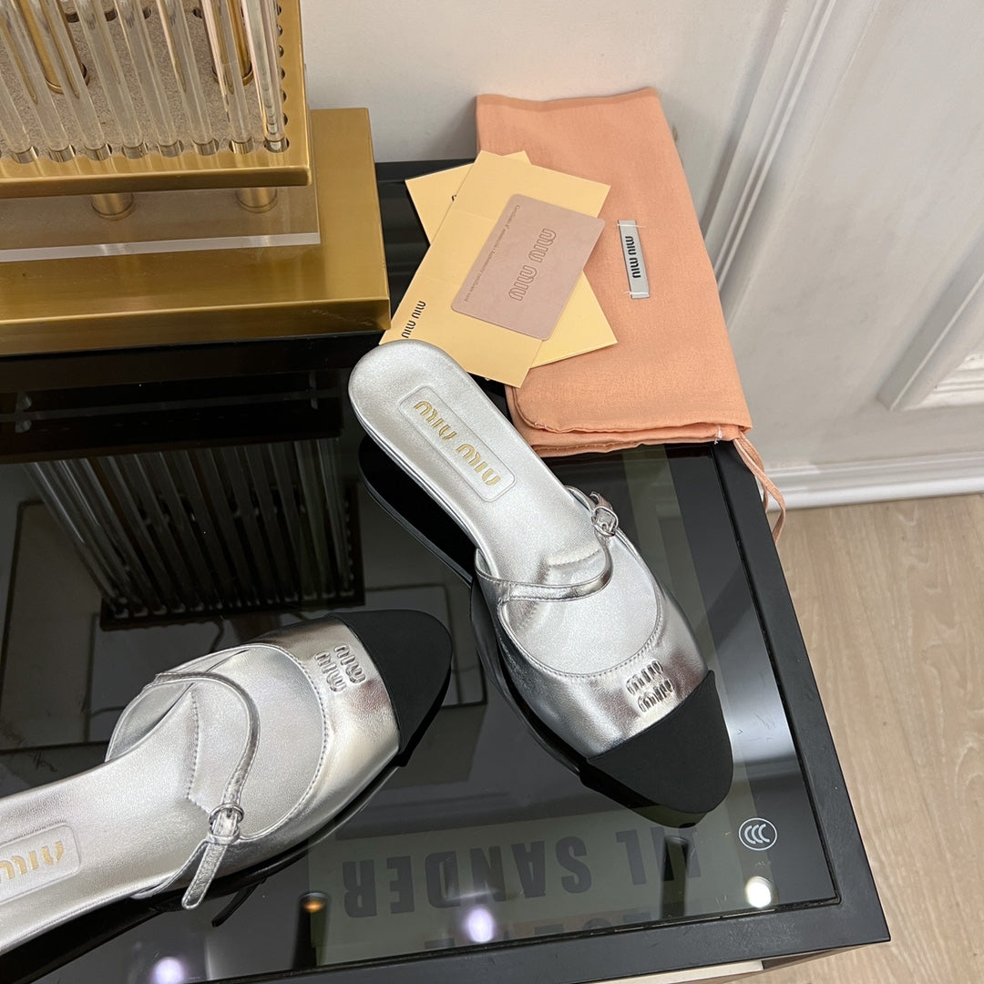 Cap Toe Mules Silver Sheepskin