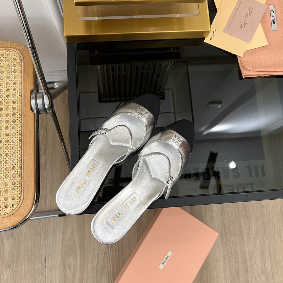 Cap Toe Mules Silver Sheepskin