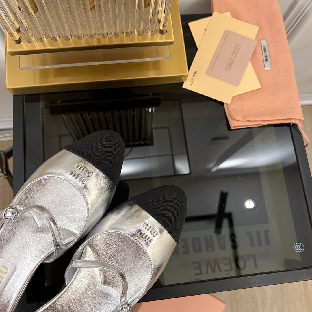 Cap Toe Mules Silver Sheepskin