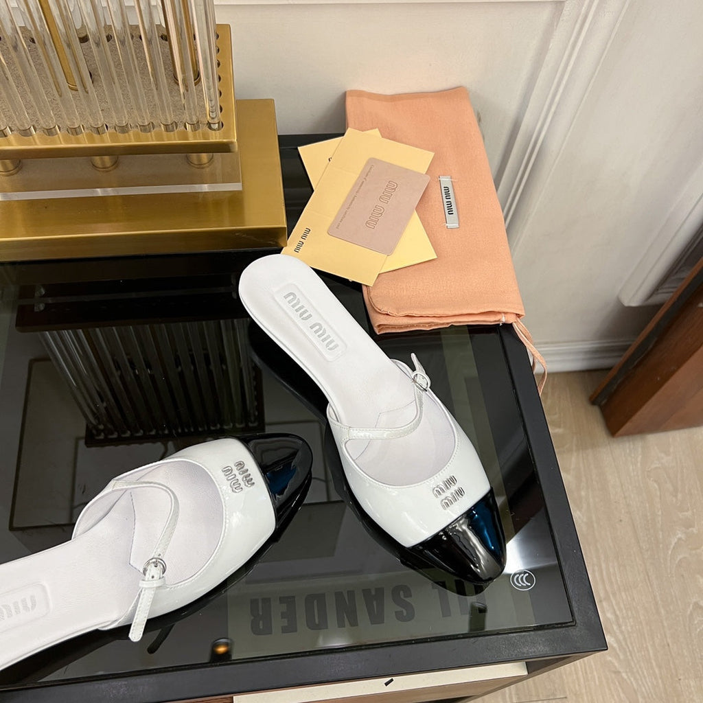 Cap Toe Mules White Sheepskin