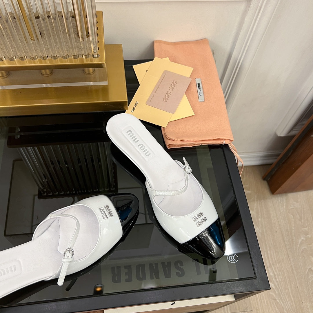 Cap Toe Mules White Sheepskin