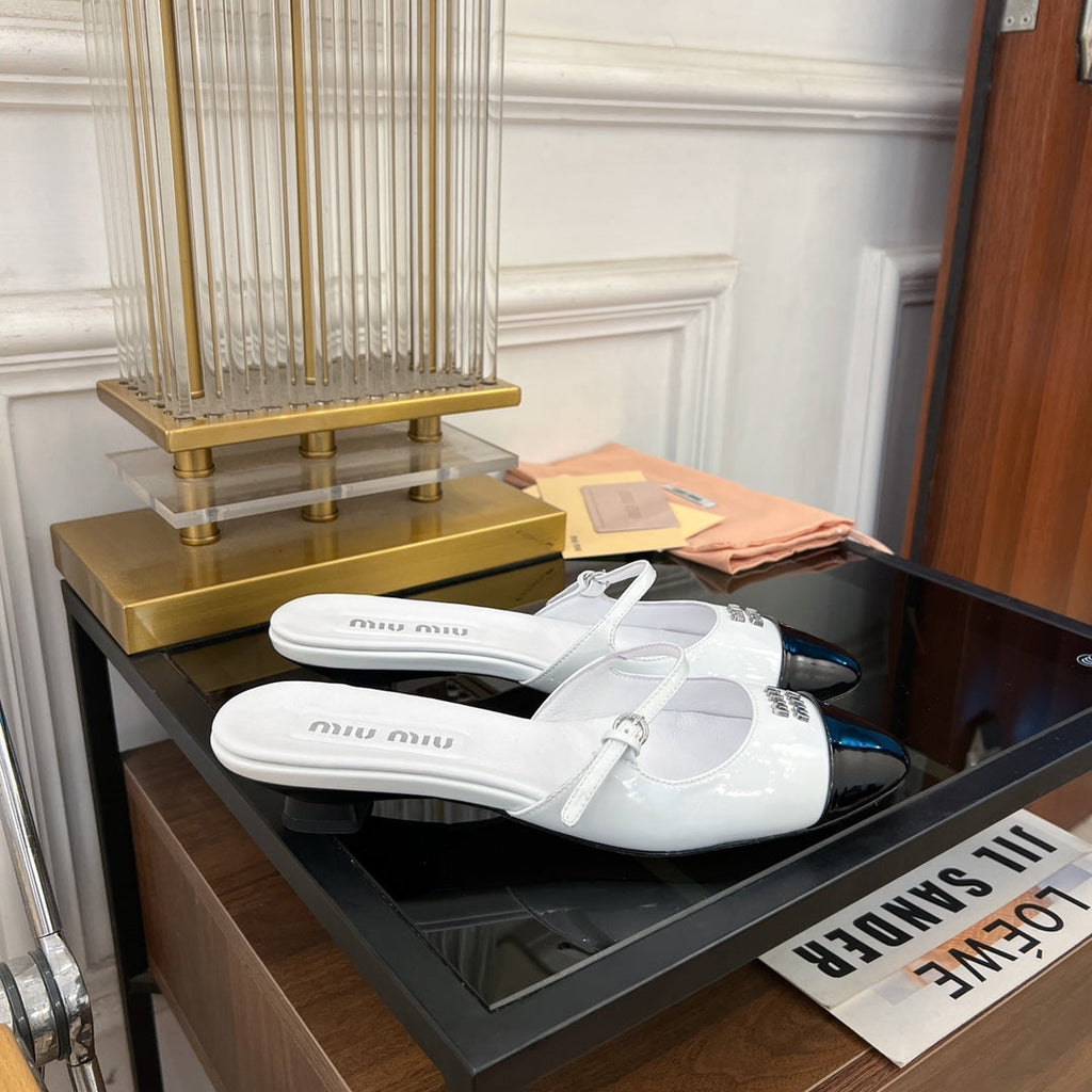 Cap Toe Mules White Sheepskin