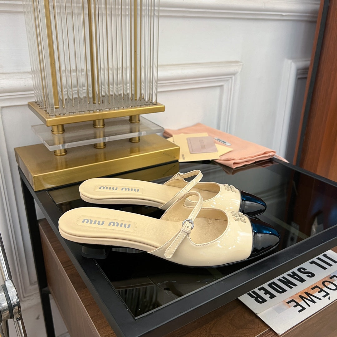 Cap Toe Mules Bright Cream Color Sheepskin