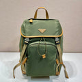 BACKPACK 45 IN SEAWEED GREEN RE-NYLON AND BROWN CALFSKIN TRIM