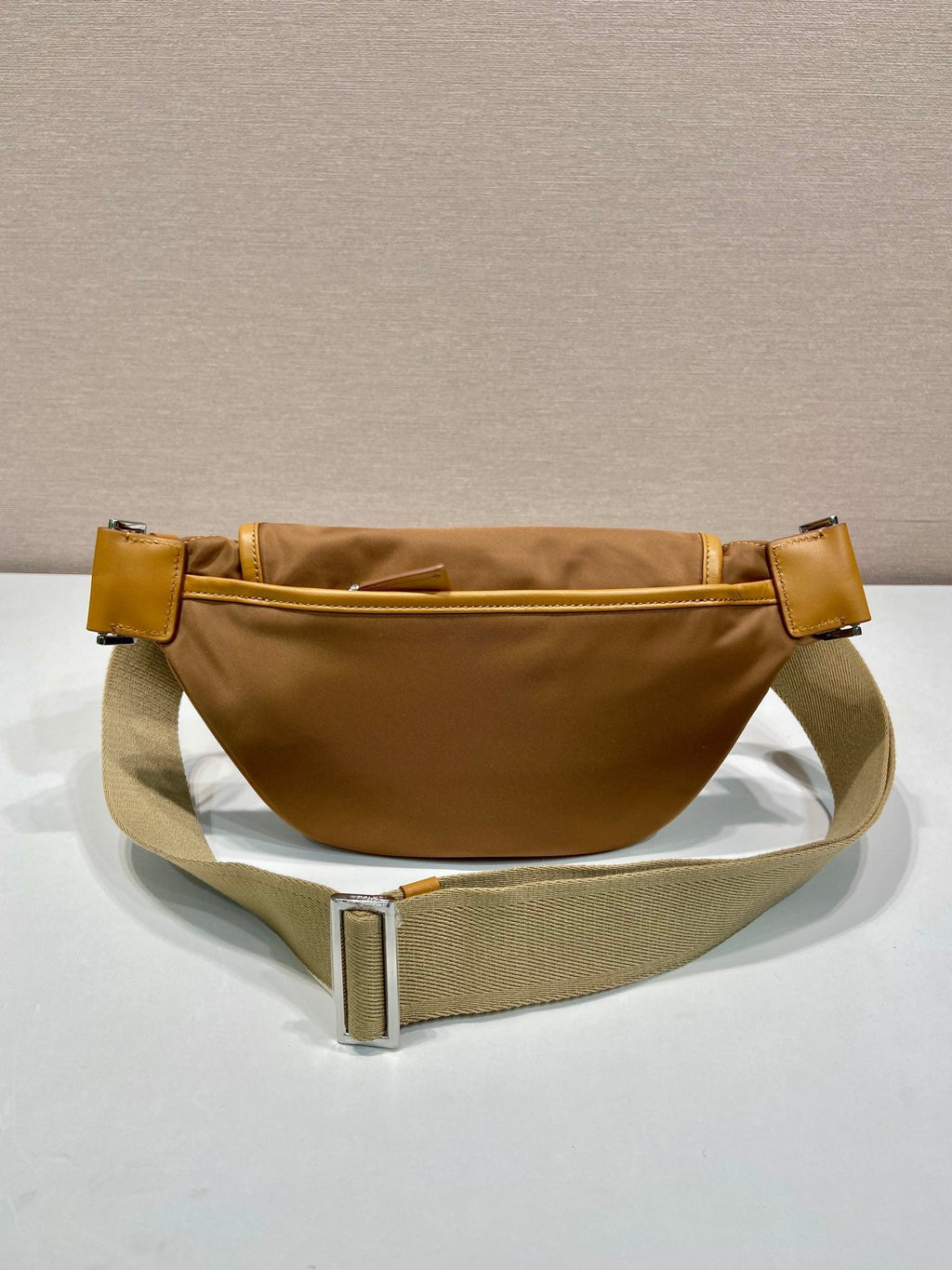 BELT BAG 18 IN SEPIA BROWN RE-NYLON AND CALFSKIN TRIM