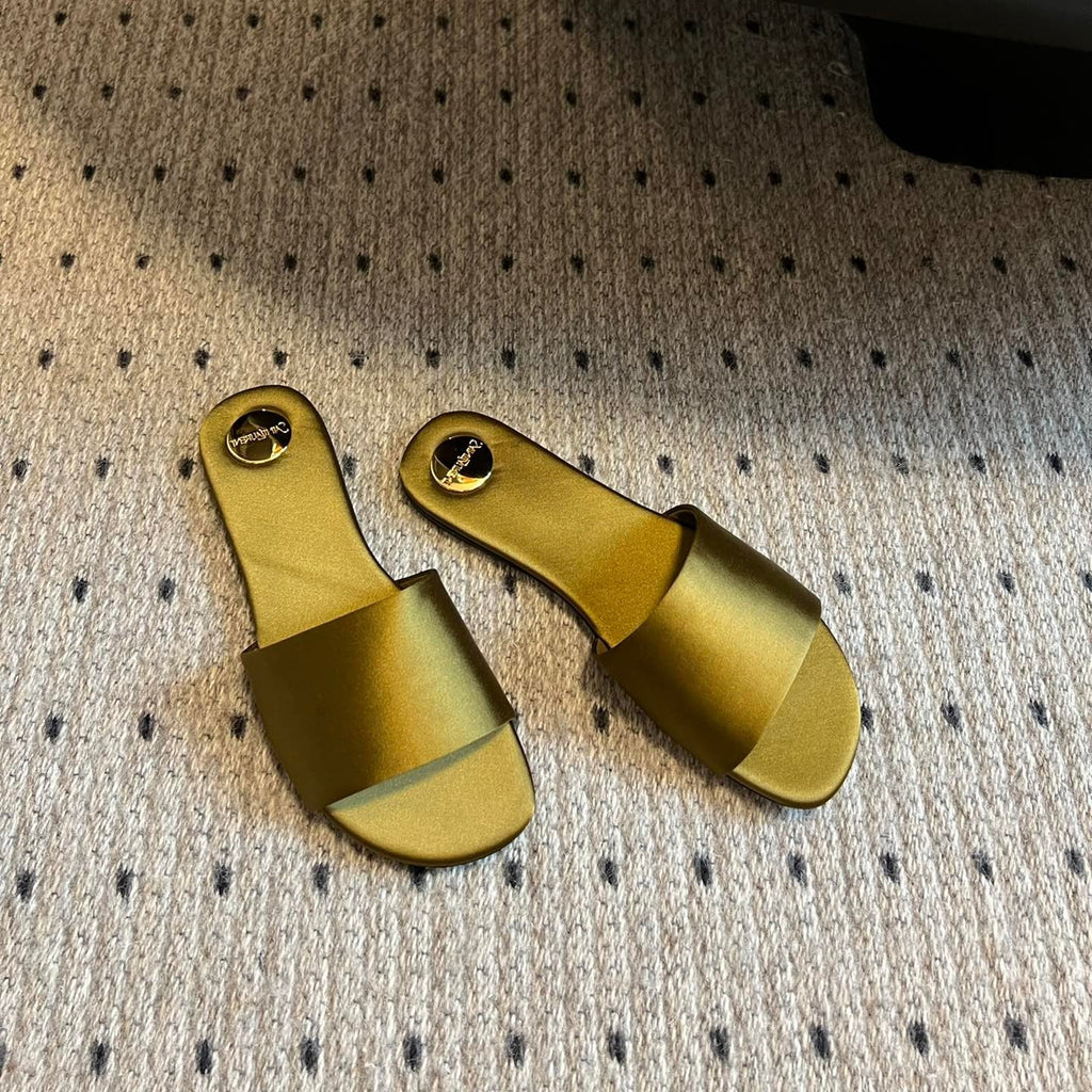 SL CARLYLE SLIPPERS MUSTARD SATIN