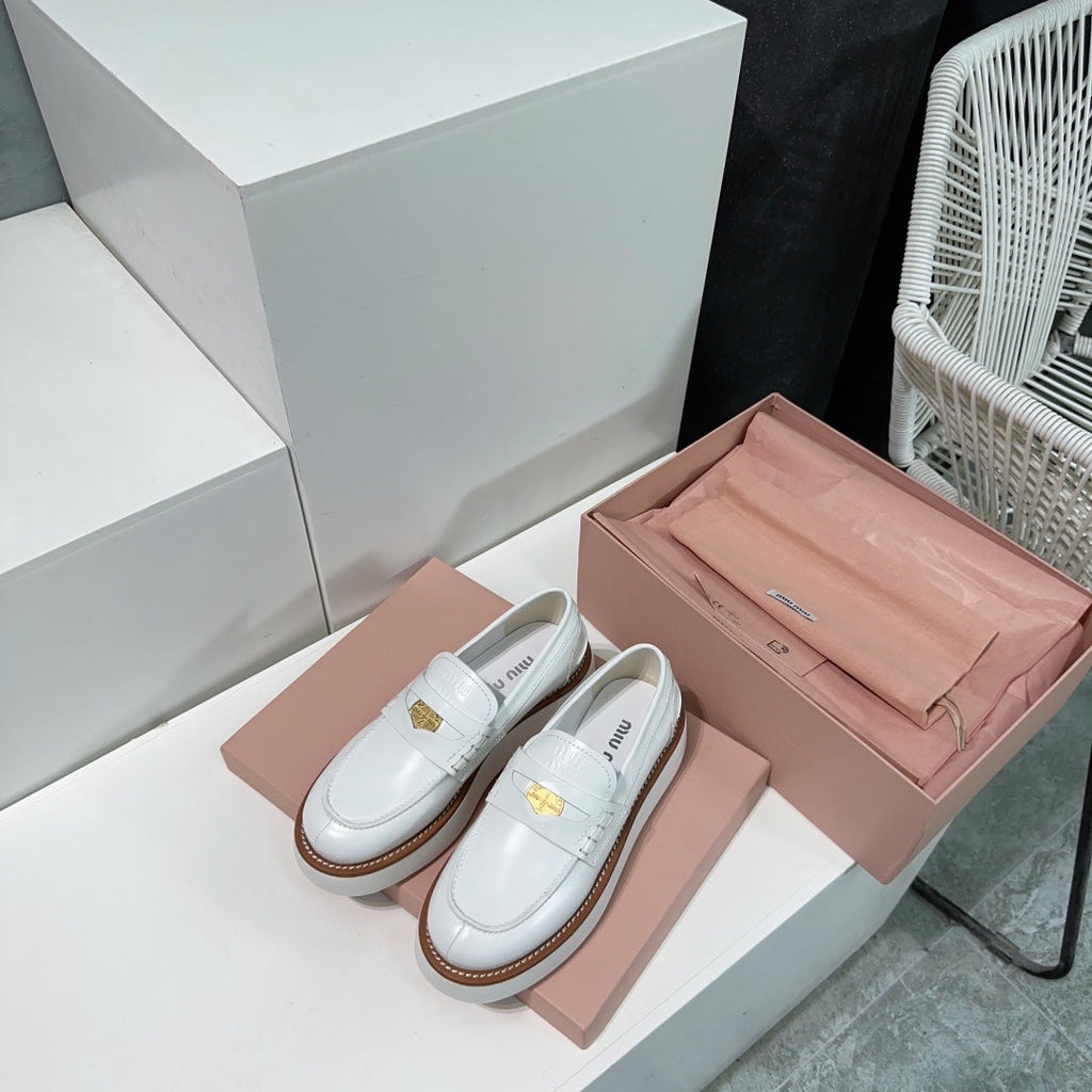 Thick-Soled Loafers Shoes White Cowhide