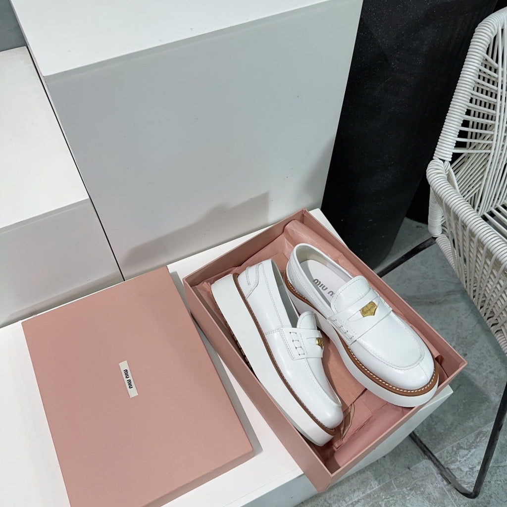 Thick-Soled Loafers Shoes White Cowhide