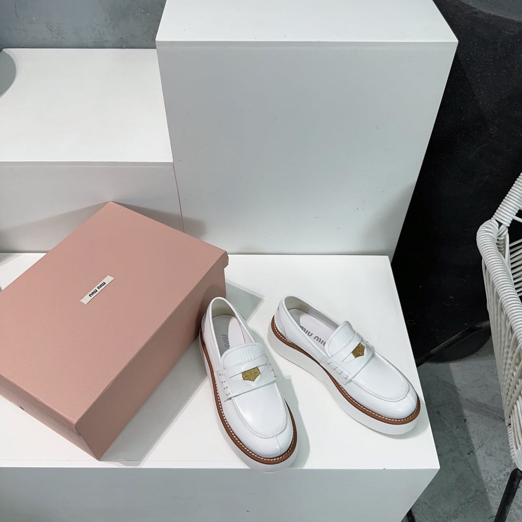 Thick-Soled Loafers Shoes White Cowhide