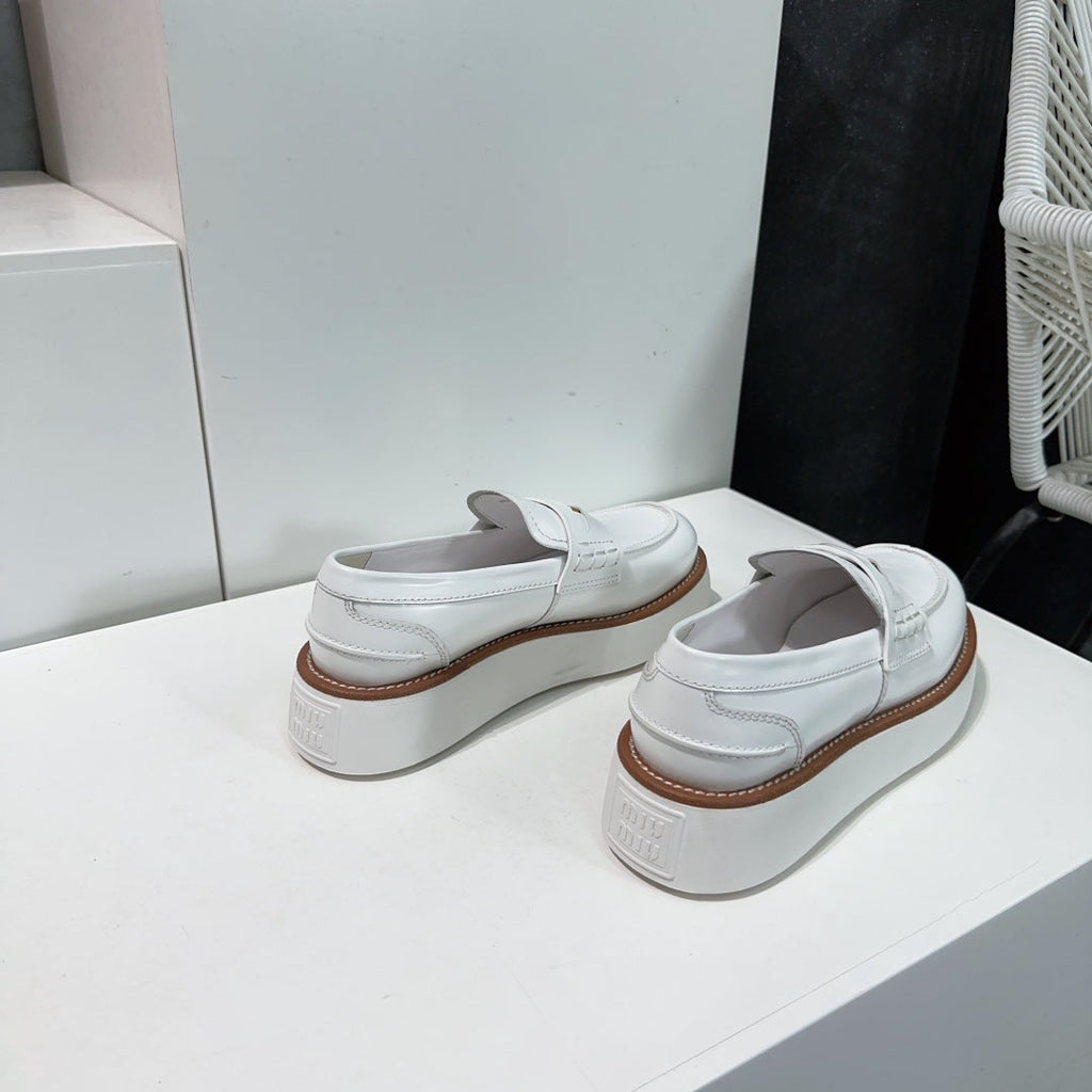 Thick-Soled Loafers Shoes White Cowhide