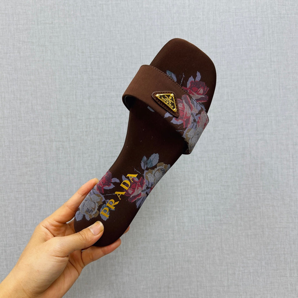 PRA PRINTED SLIDES SLIPPERS CINNAMON SATIN