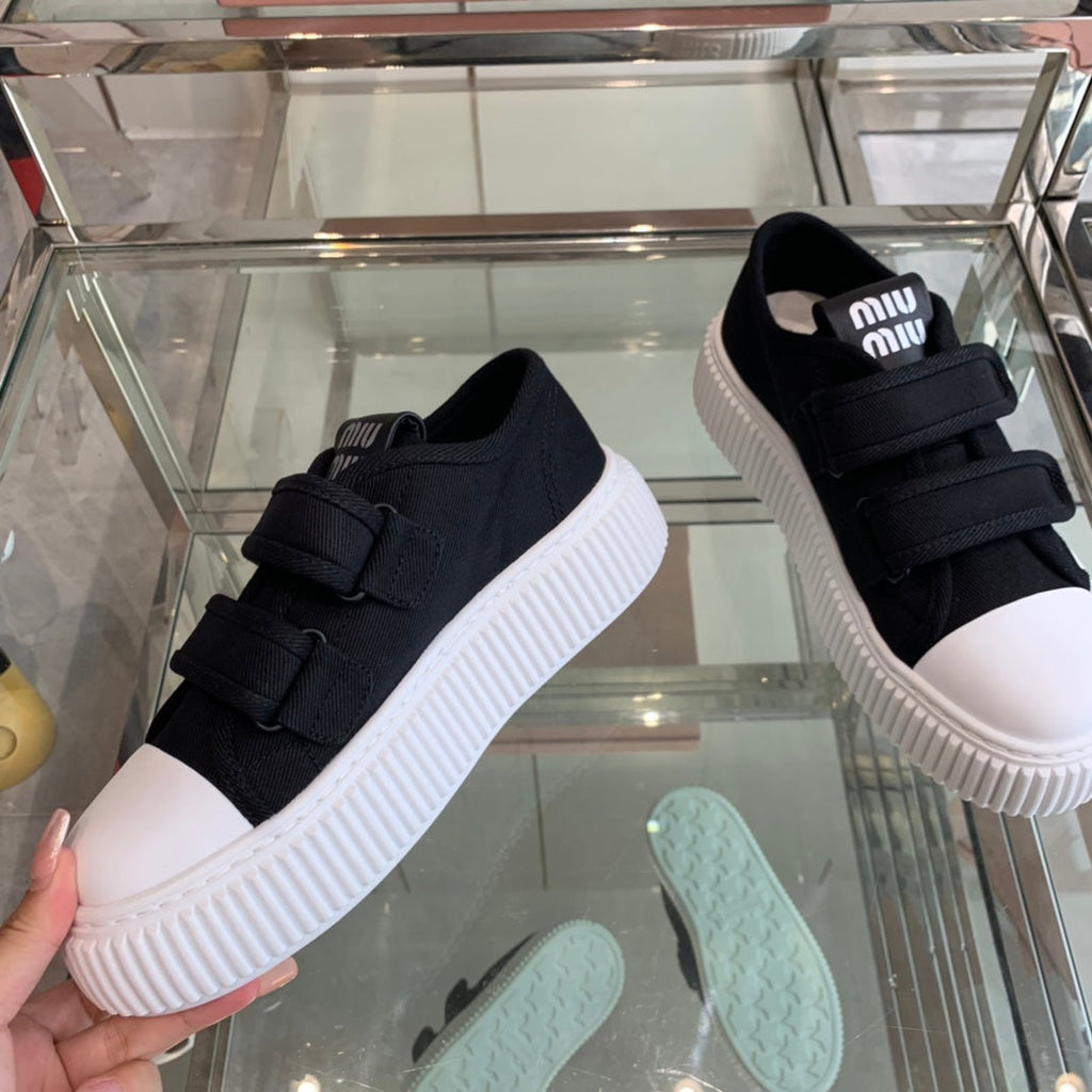 Thick-Soled Denim Sneakers Black and White