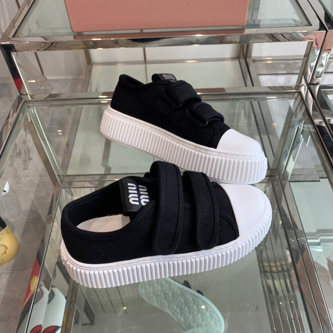 Thick-Soled Denim Sneakers Black and White