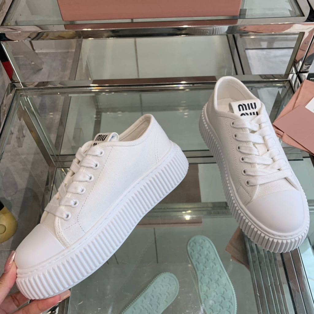 Sneakers High Sole White Canvas