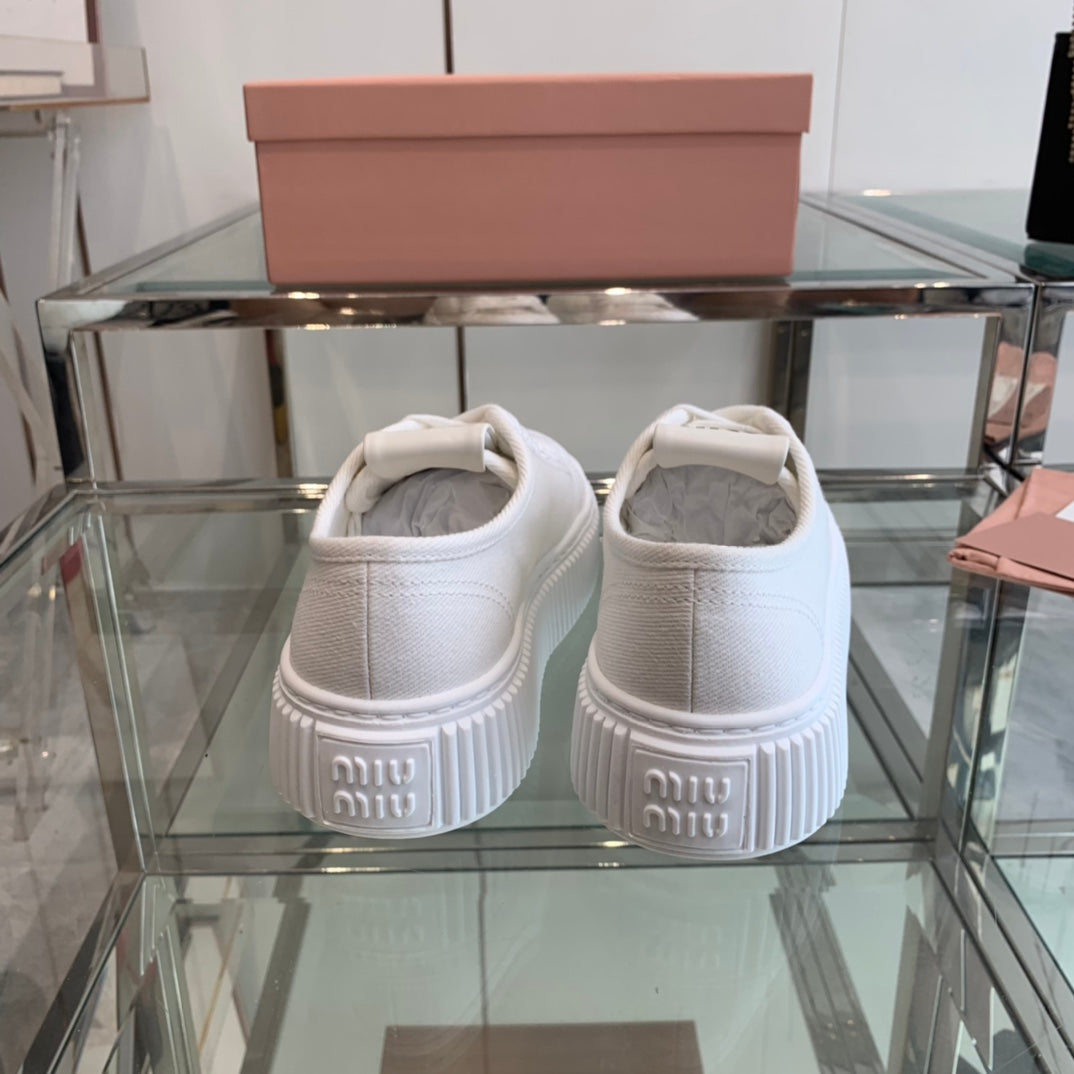 Sneakers High Sole White Canvas