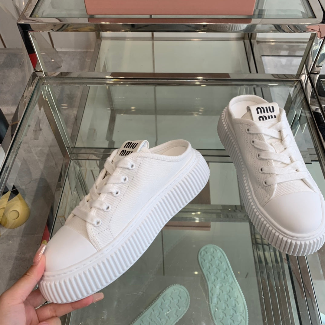 Mule Shoes White Canvas