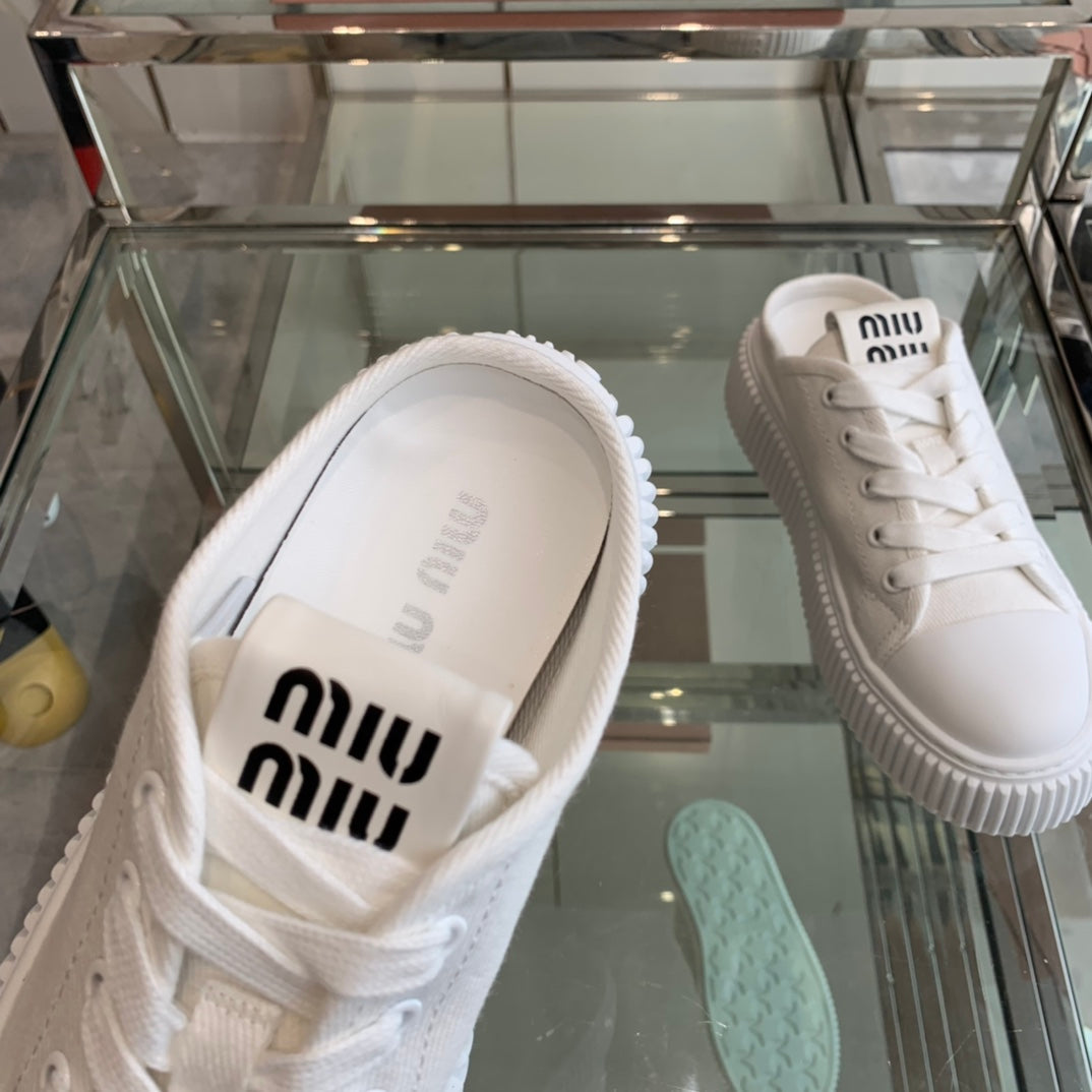 Mule Shoes White Canvas