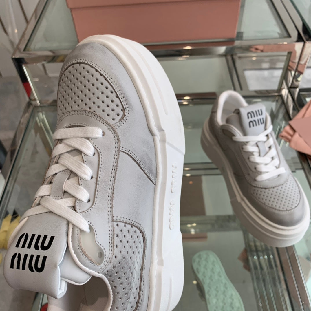 Sneakers Thick-soled Light Gray Cowhide