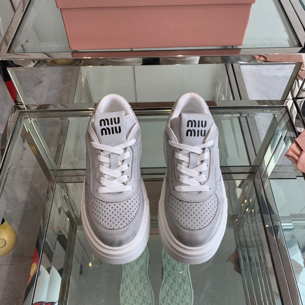 Sneakers Thick-soled Light Gray Cowhide