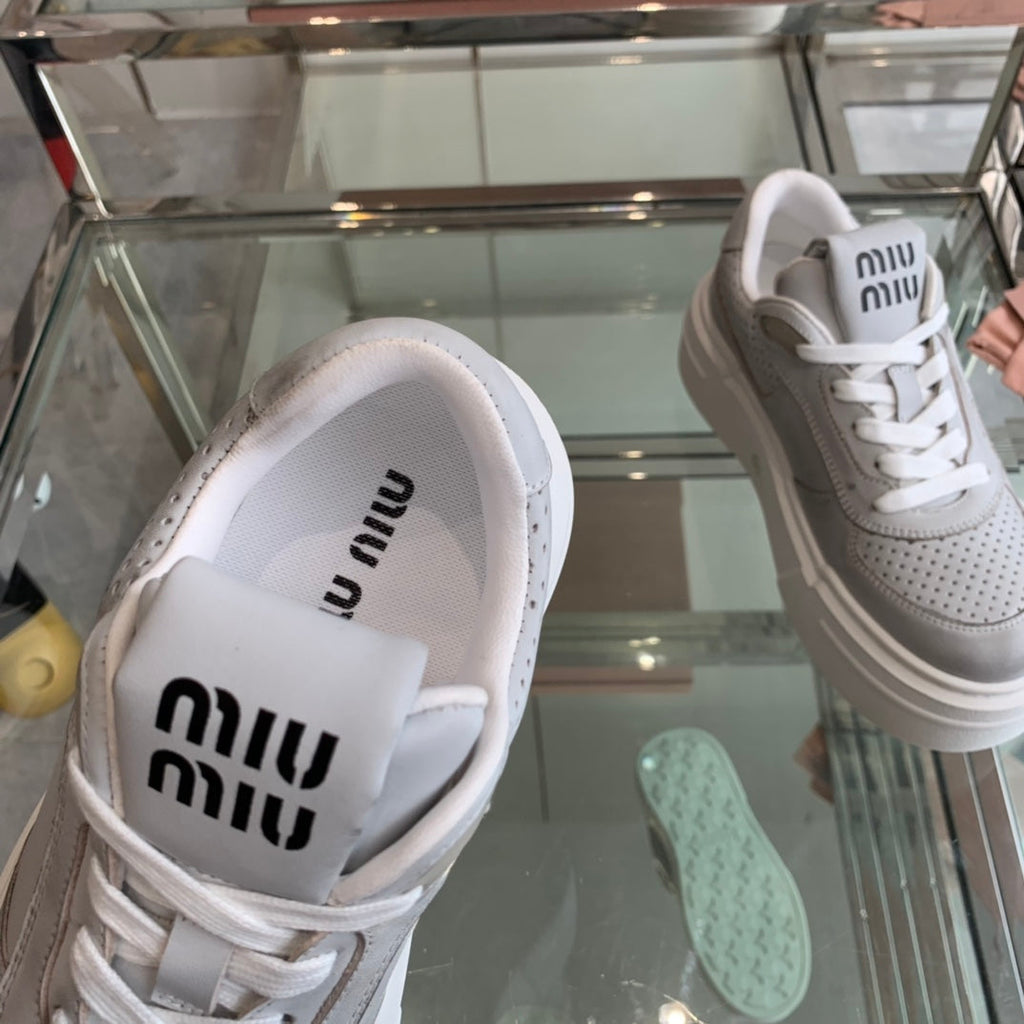 Sneakers Thick-soled Light Gray Cowhide