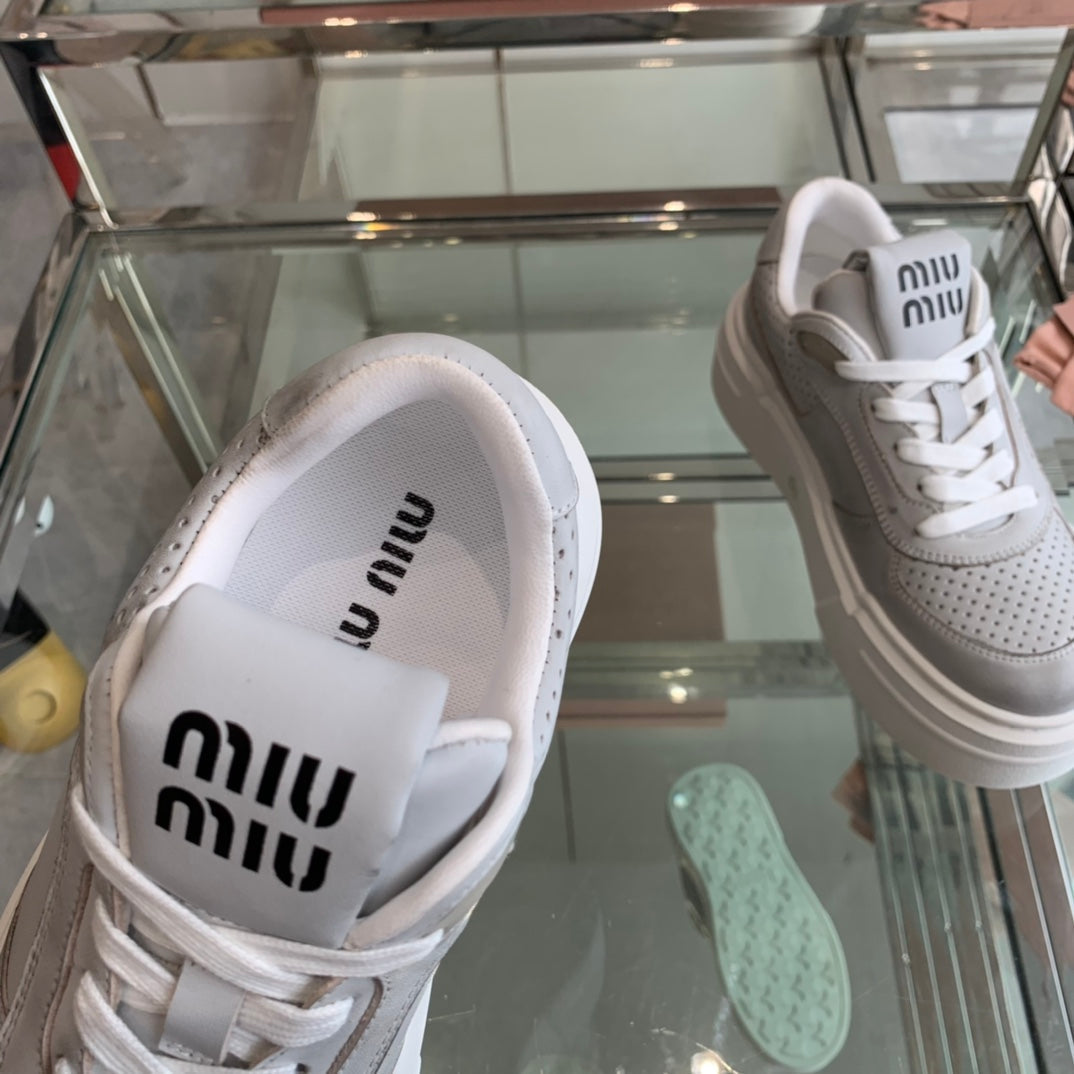 Sneakers Thick-soled Light Gray Cowhide