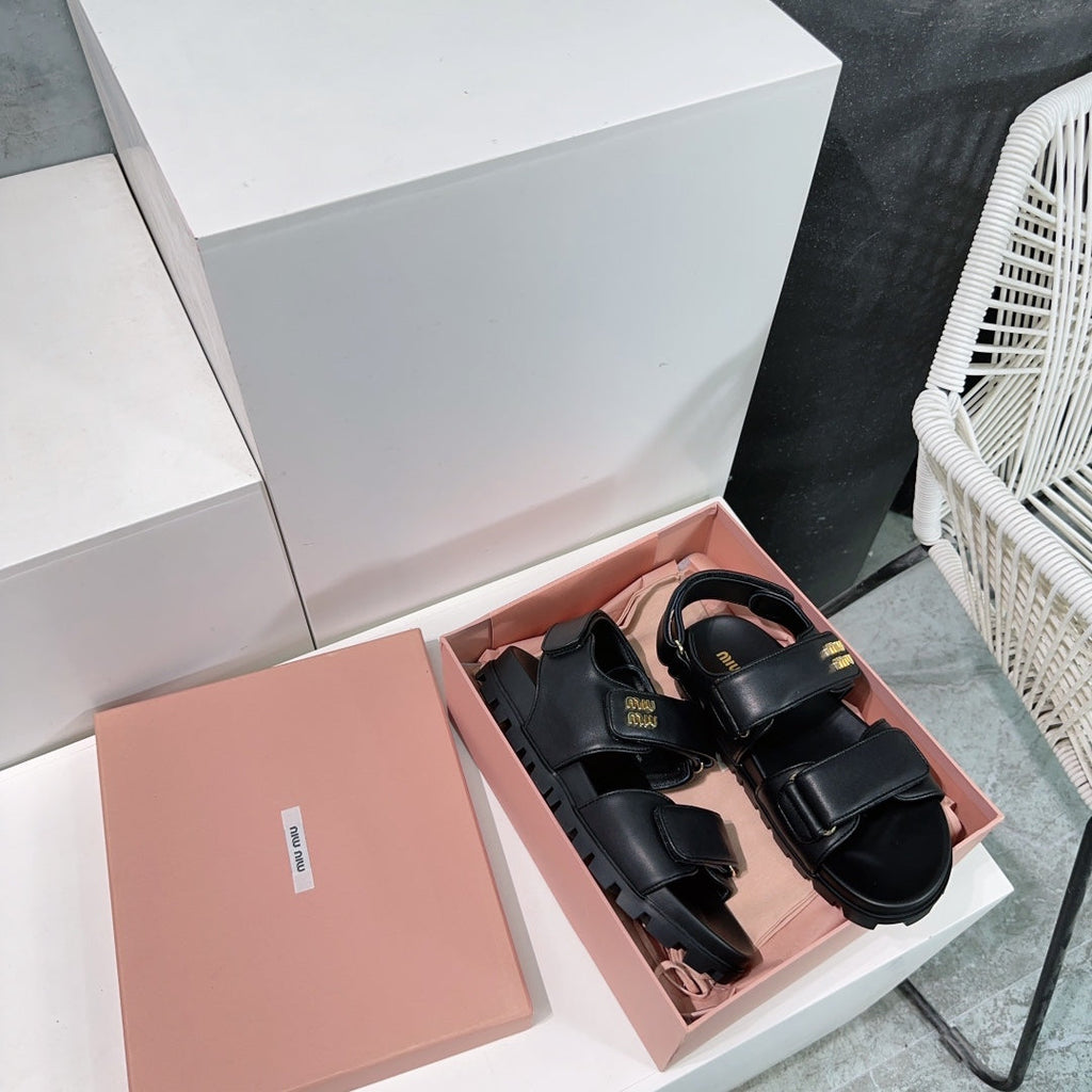 Sandals Black Sheepskin With Stylized Straps