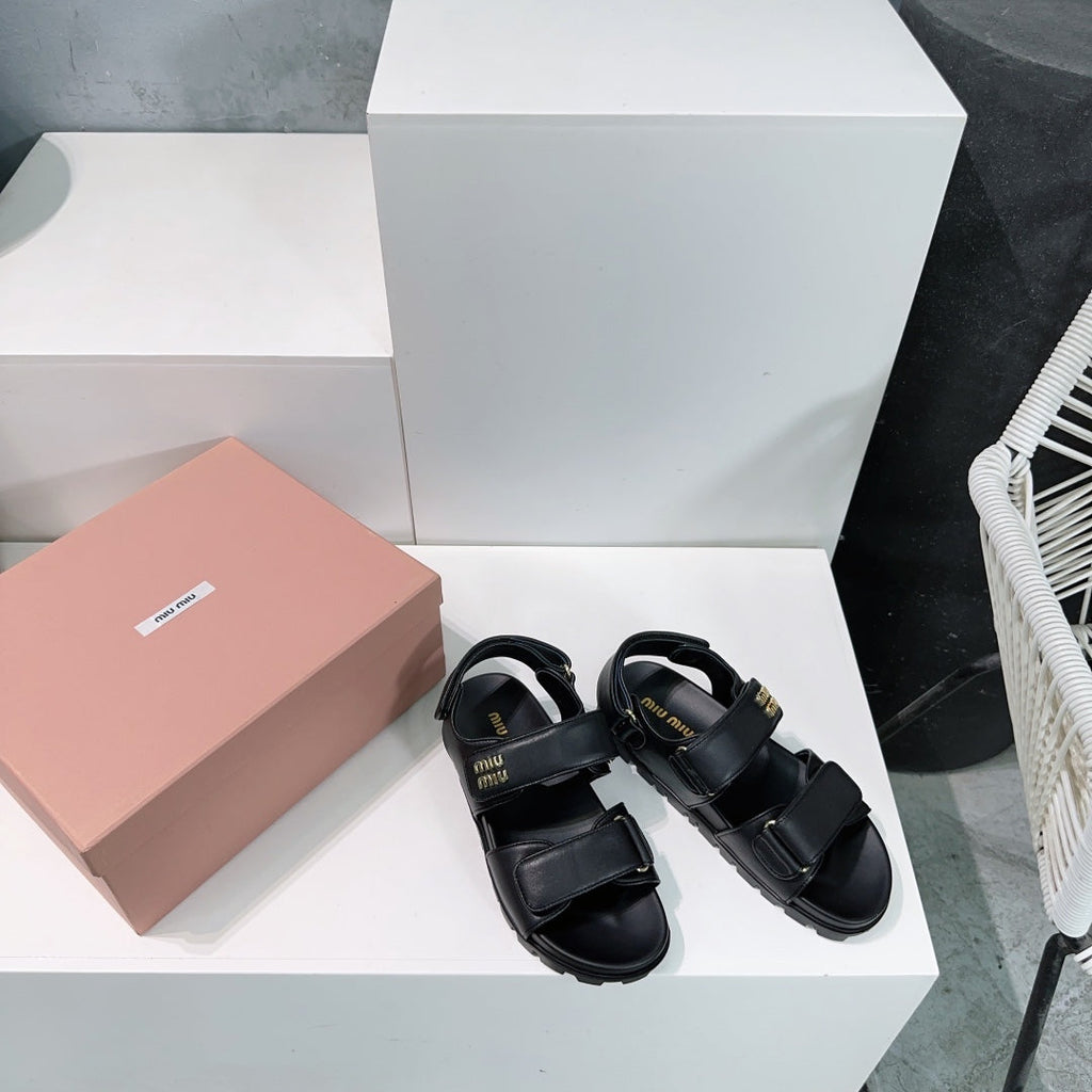 Sandals Black Sheepskin With Stylized Straps