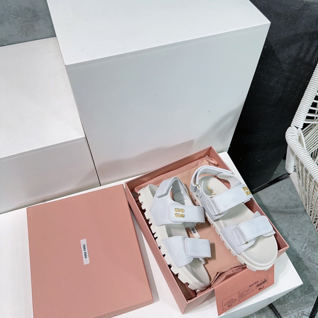 Sandals White Sheepskin With Stylized Straps