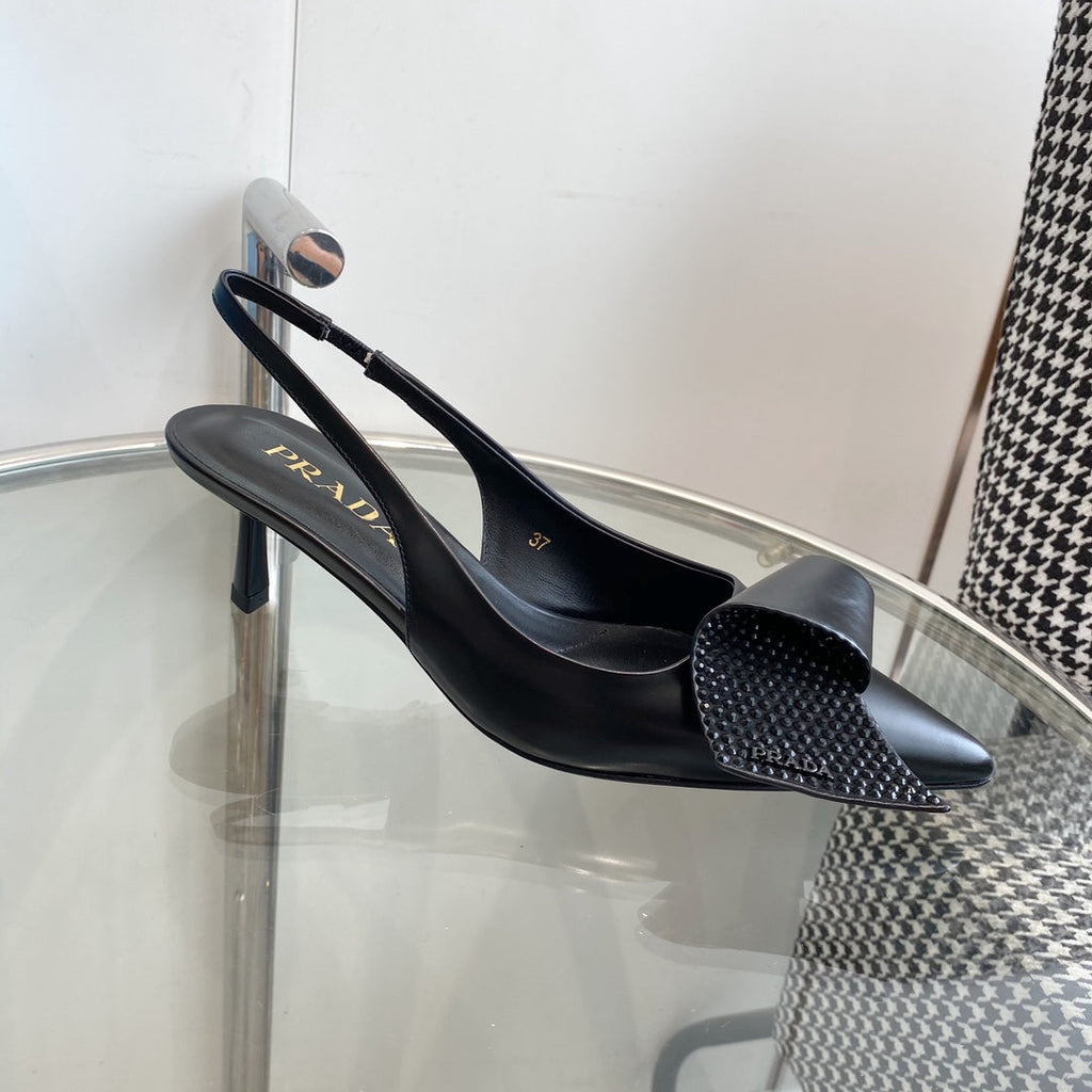 PRA SLINGBACK PUMPS BLACK ATTACHED BOW LAMBSKIN