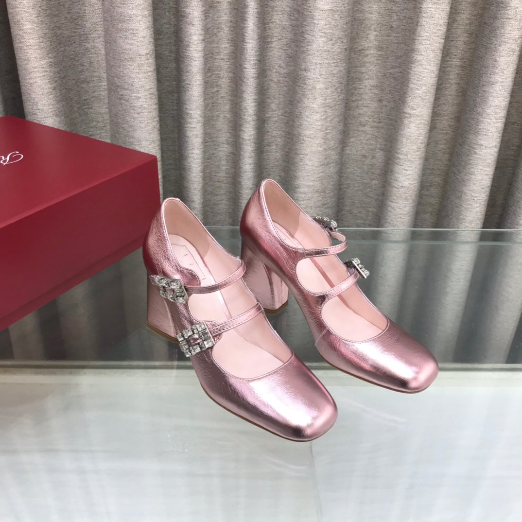 LP ROGER VIVIER SANDAL METALLIC PINK LEATHER
