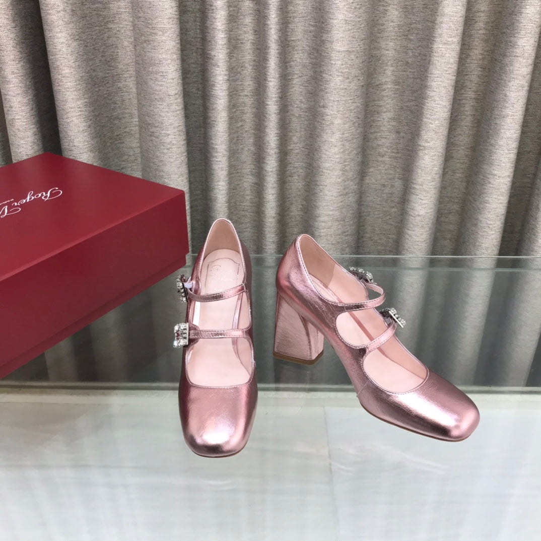 LP ROGER VIVIER SANDAL METALLIC PINK LEATHER