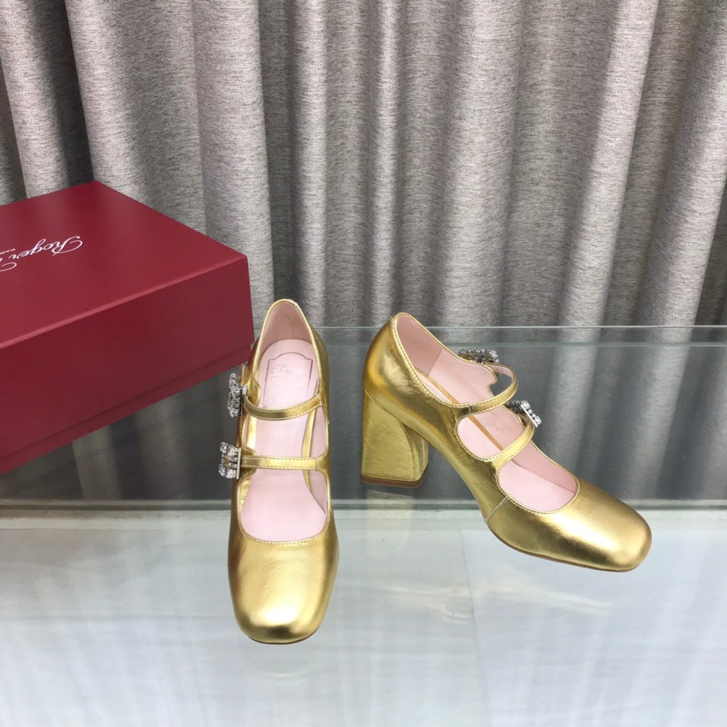 LP ROGER VIVIER SANDAL METALLIC GOLD LEATHER