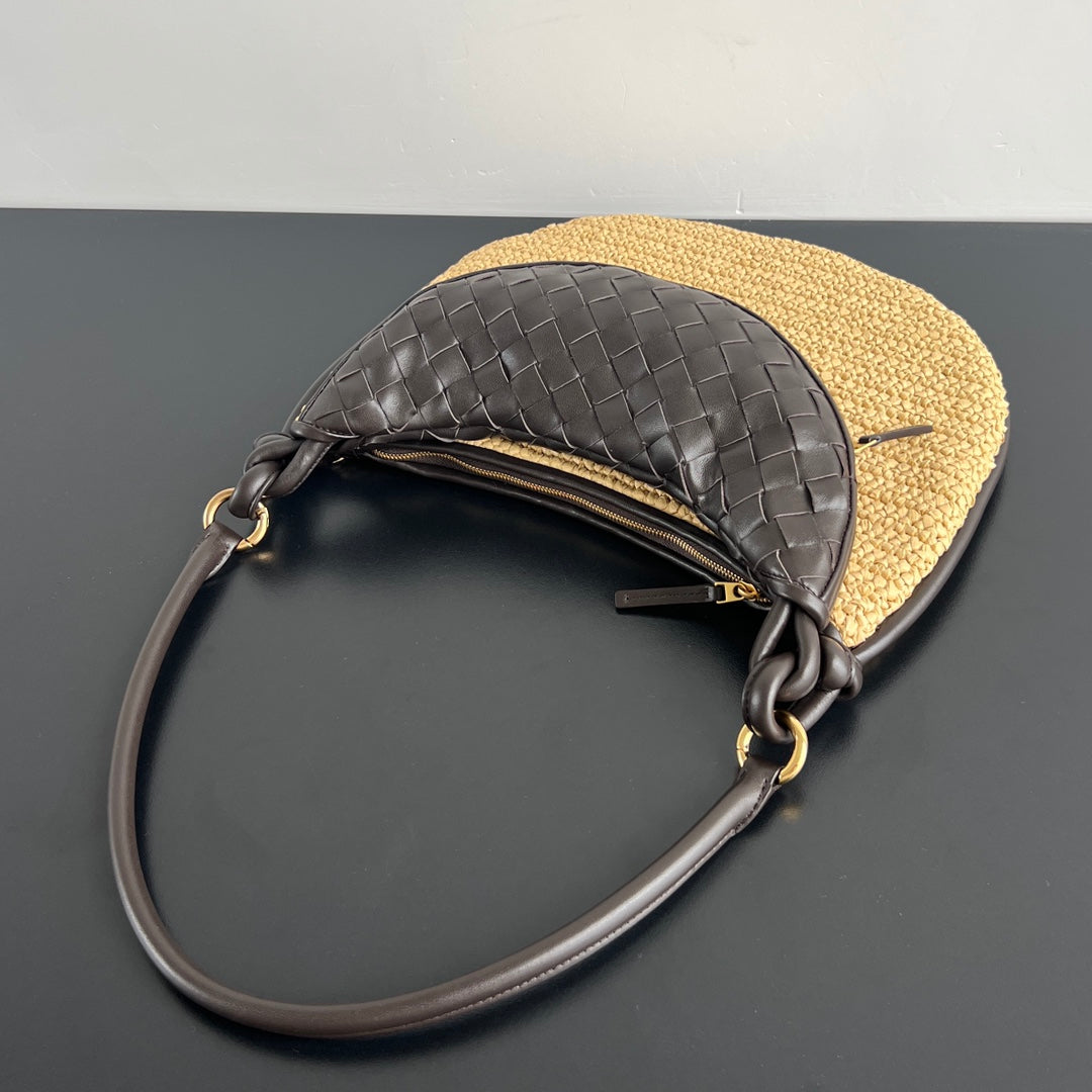 GEMELLI SHOULDER BAG 36 IN BEIGE RAFFIA AND FONDANT LAMBSKIN