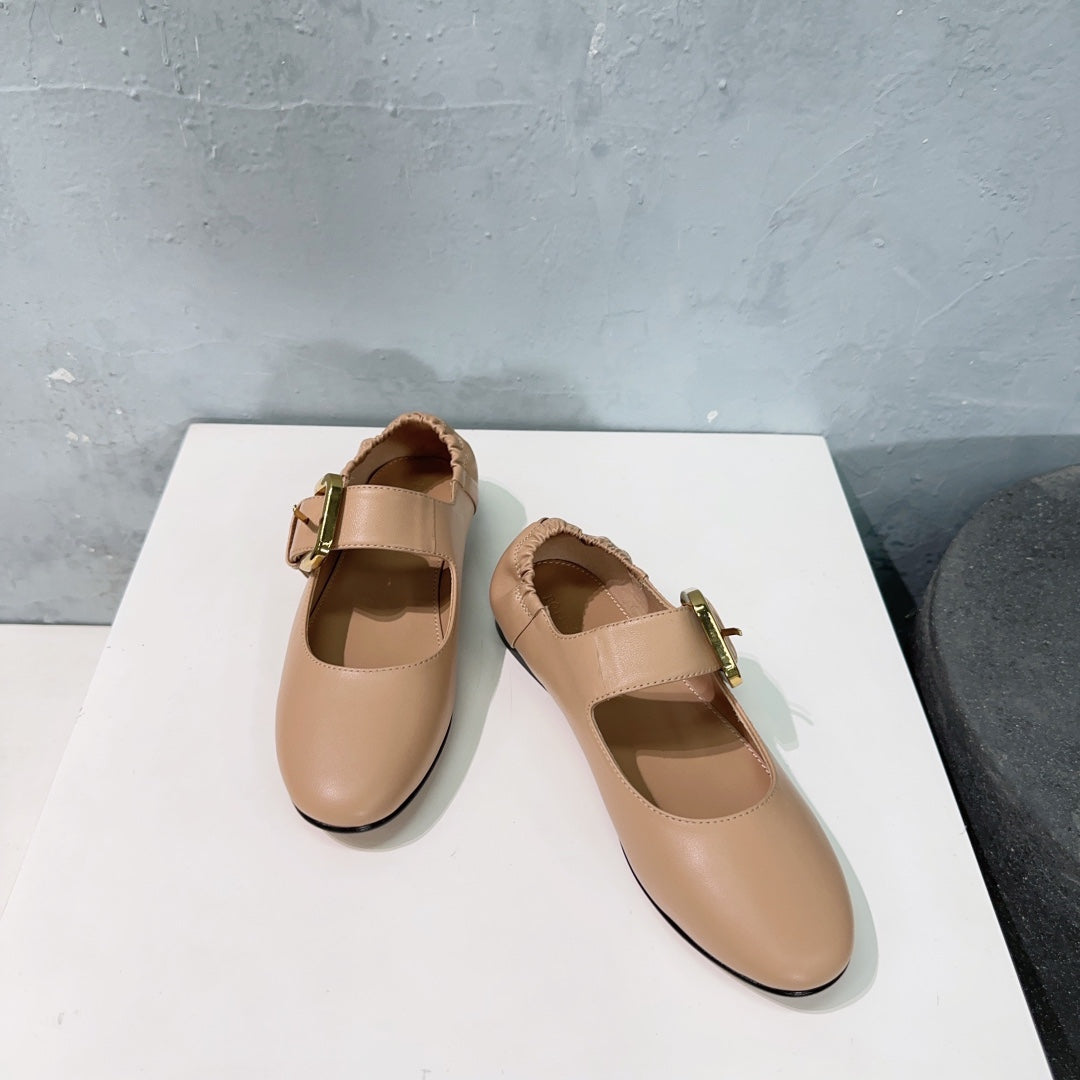 ASTAIRE MARY-JANE BALLERINA IN CAMEL BEIGE CALFSKIN