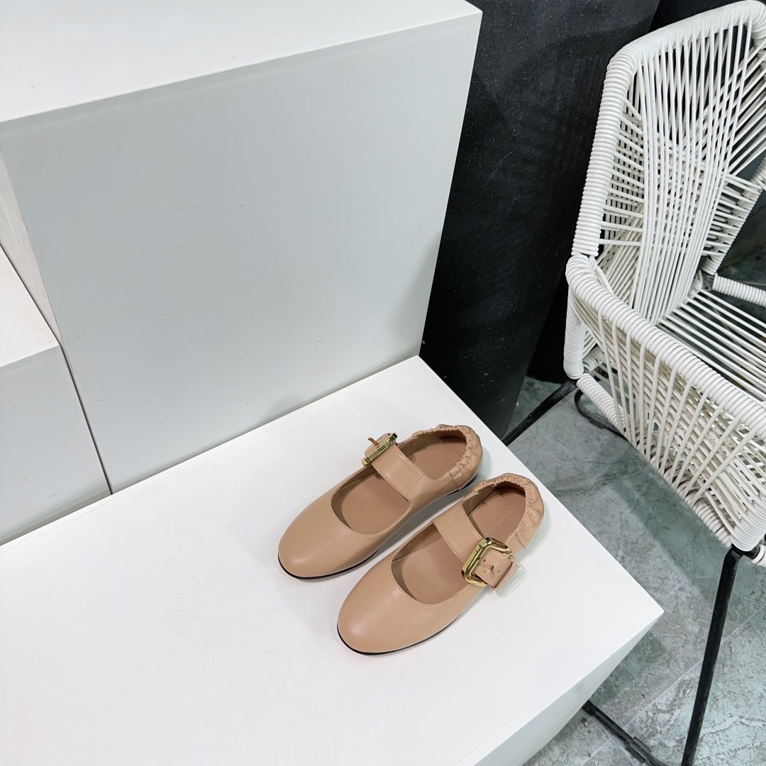 ASTAIRE MARY-JANE BALLERINA IN CAMEL BEIGE CALFSKIN