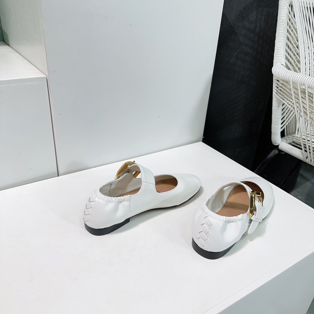 ASTAIRE MARY-JANE BALLERINA IN WHITE CALFSKIN