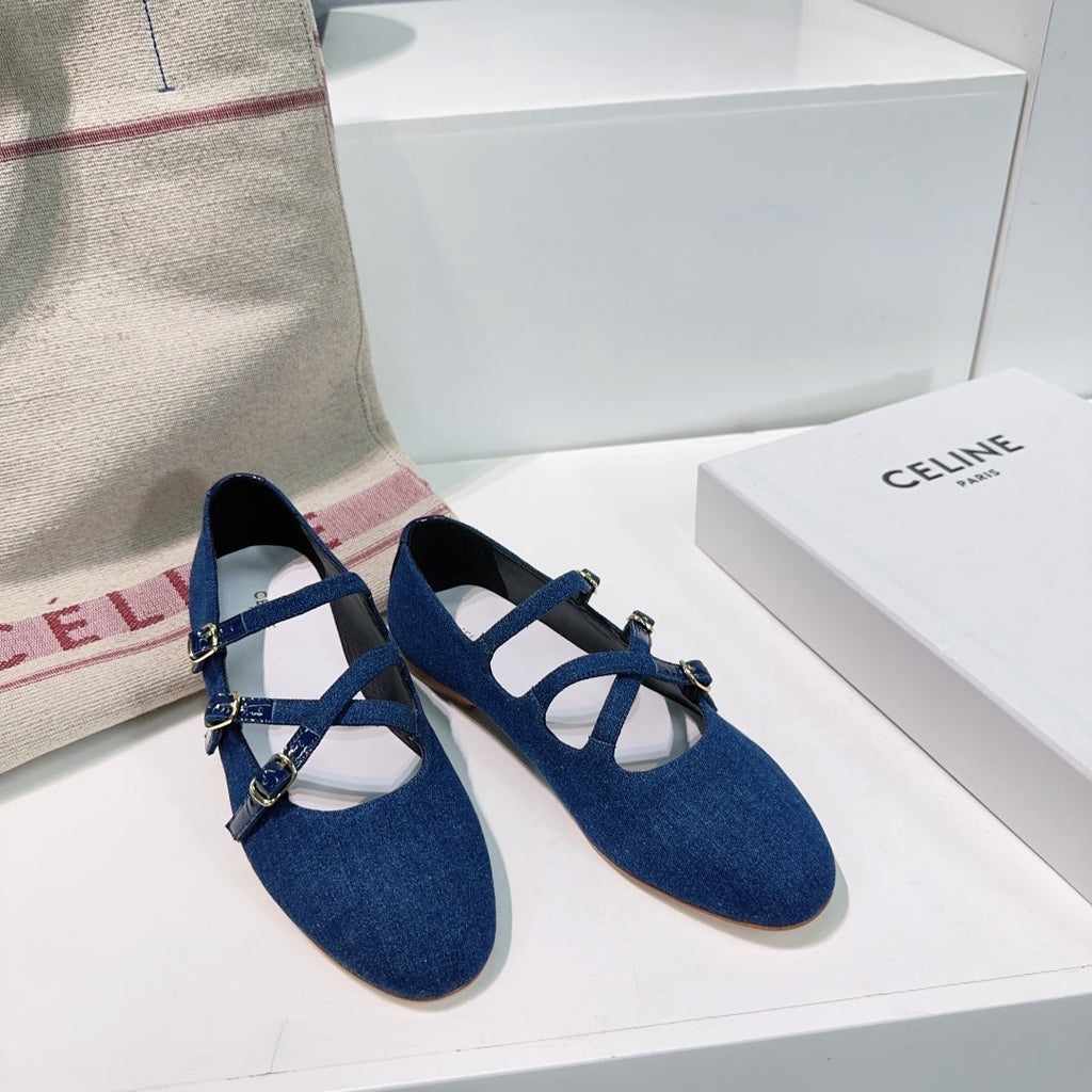 FLAT MARY JANE IN NAVY BLUE FABRIC