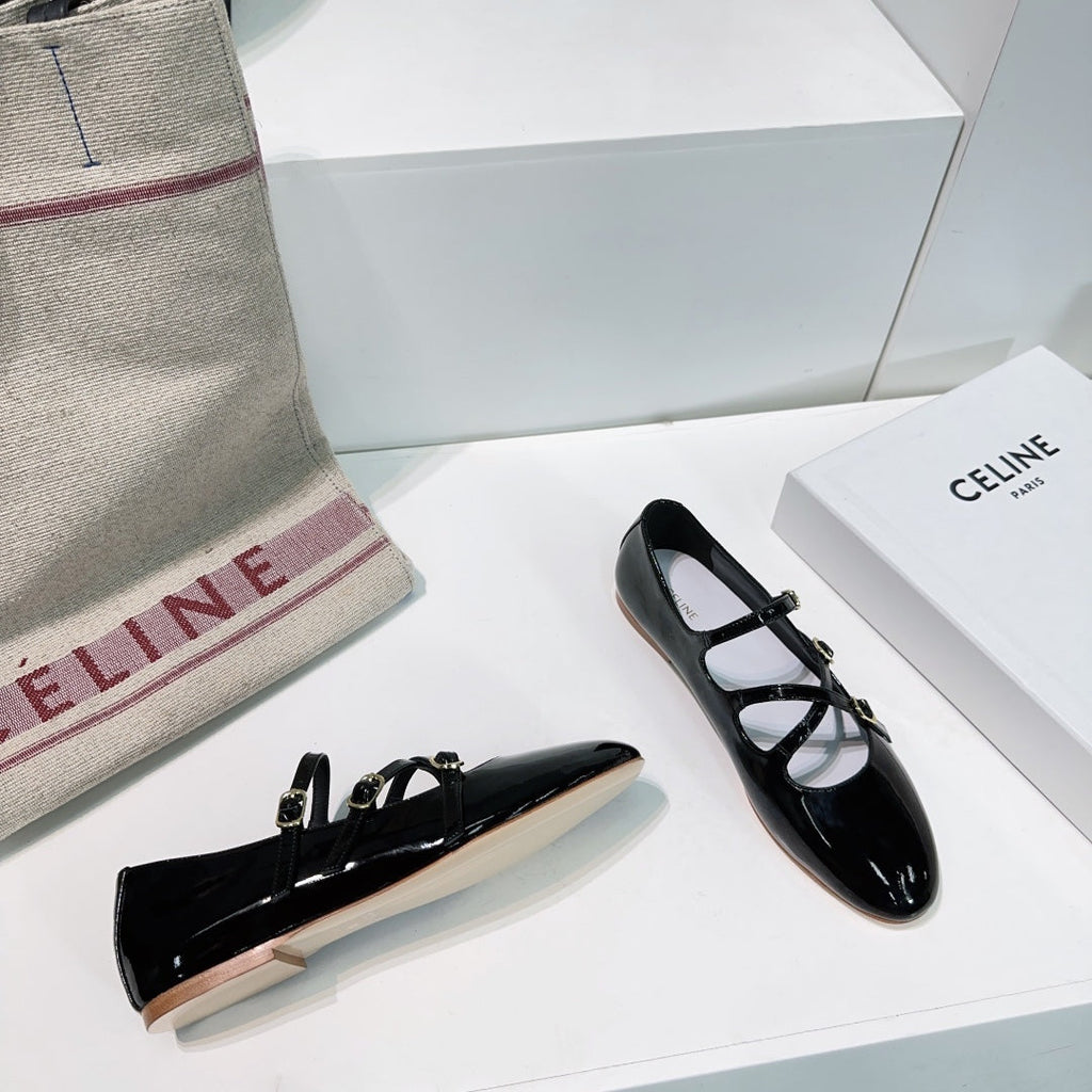 FLAT MARY JANE IN BLACK CALFSKIN