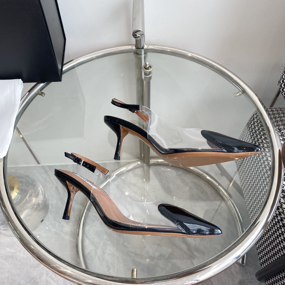 ALAIA HIGH 6 CM SLINGBACK IN BLACK PATENT CALFSKIN AND FILM